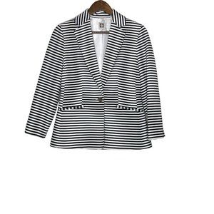 Anne Klein Black and White Striped Blazer Size Small Shoulder Pads